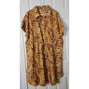 MPH Collection Womans Short Sleeve Button Down Shirt Dress Plus Size 1X Brown